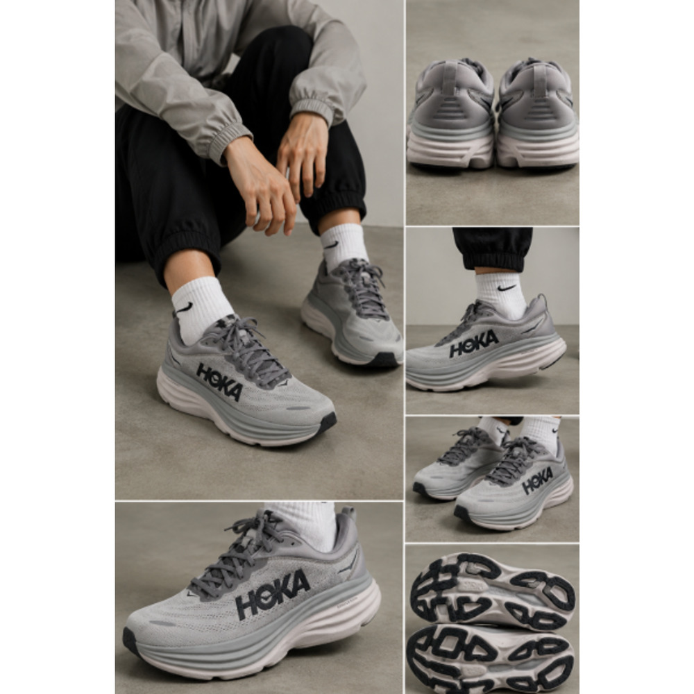 Hoka Bondi 8 Sharkskin X-Wide Running Shoes Men US 14 4E Gray Athletic Sneakers - Picture 2 of 16